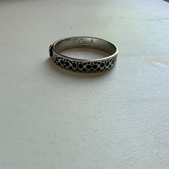 Coach Quilted Silver Black Hinged Metal Bracelet Bangle Enamel Jewelry Designer - Picture 2 of 5